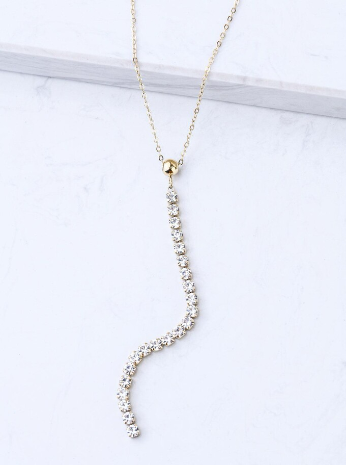 14k Gold Plated Y Necklace with Crystals Lariat