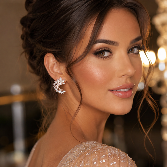 Rose Gold Glamour Crystals & Pearl Earrings