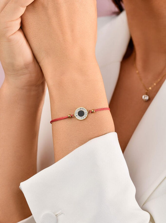 Good Luck Red String Bracelet with Round Zirconia Pendant