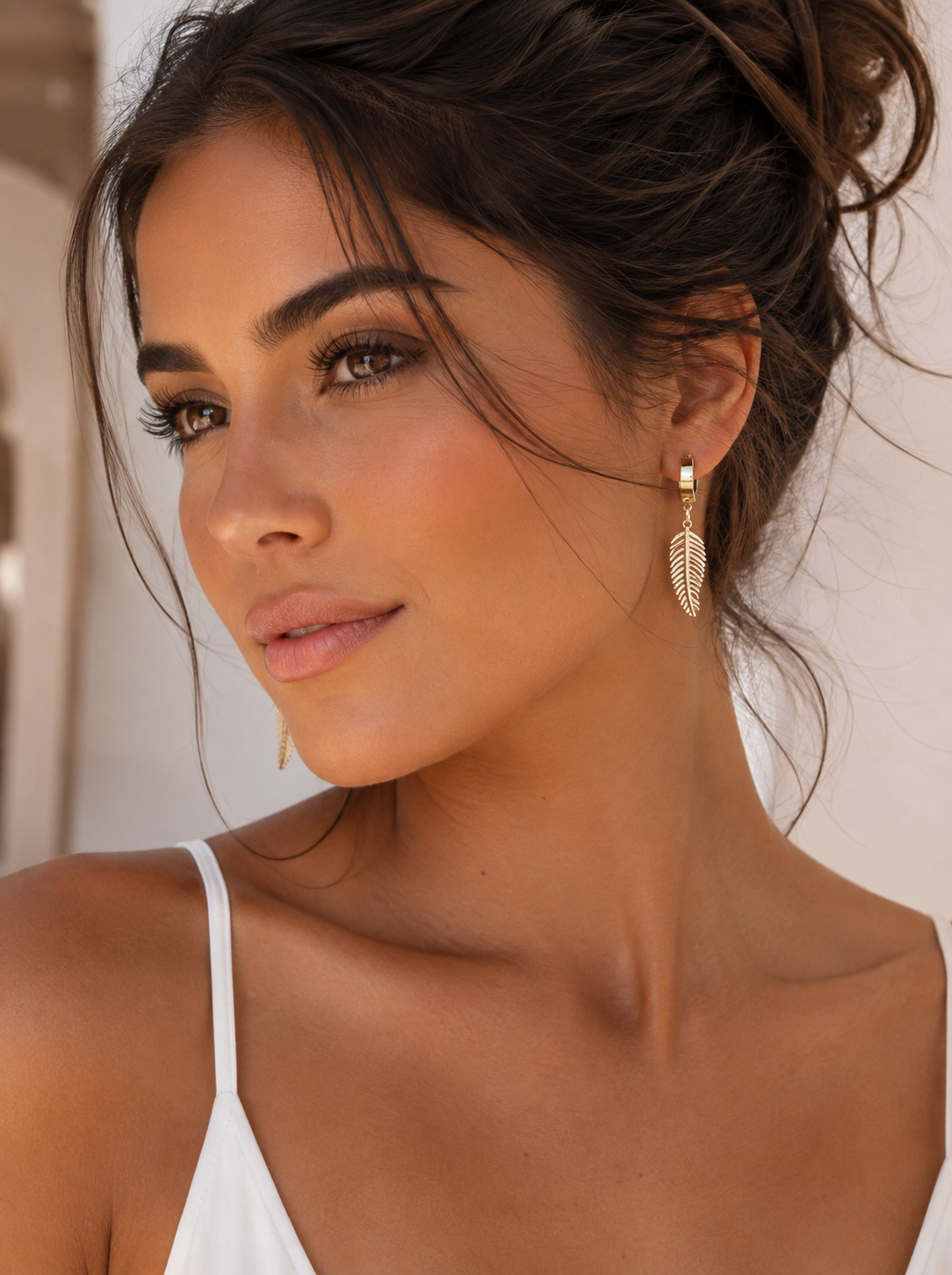 14k Gold Plated Shiny Leaf Earrings