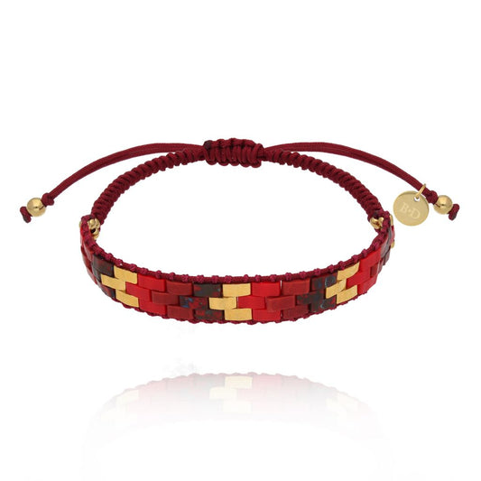 Gold Plated Burgundy String Bracelet with Miyuki Beads