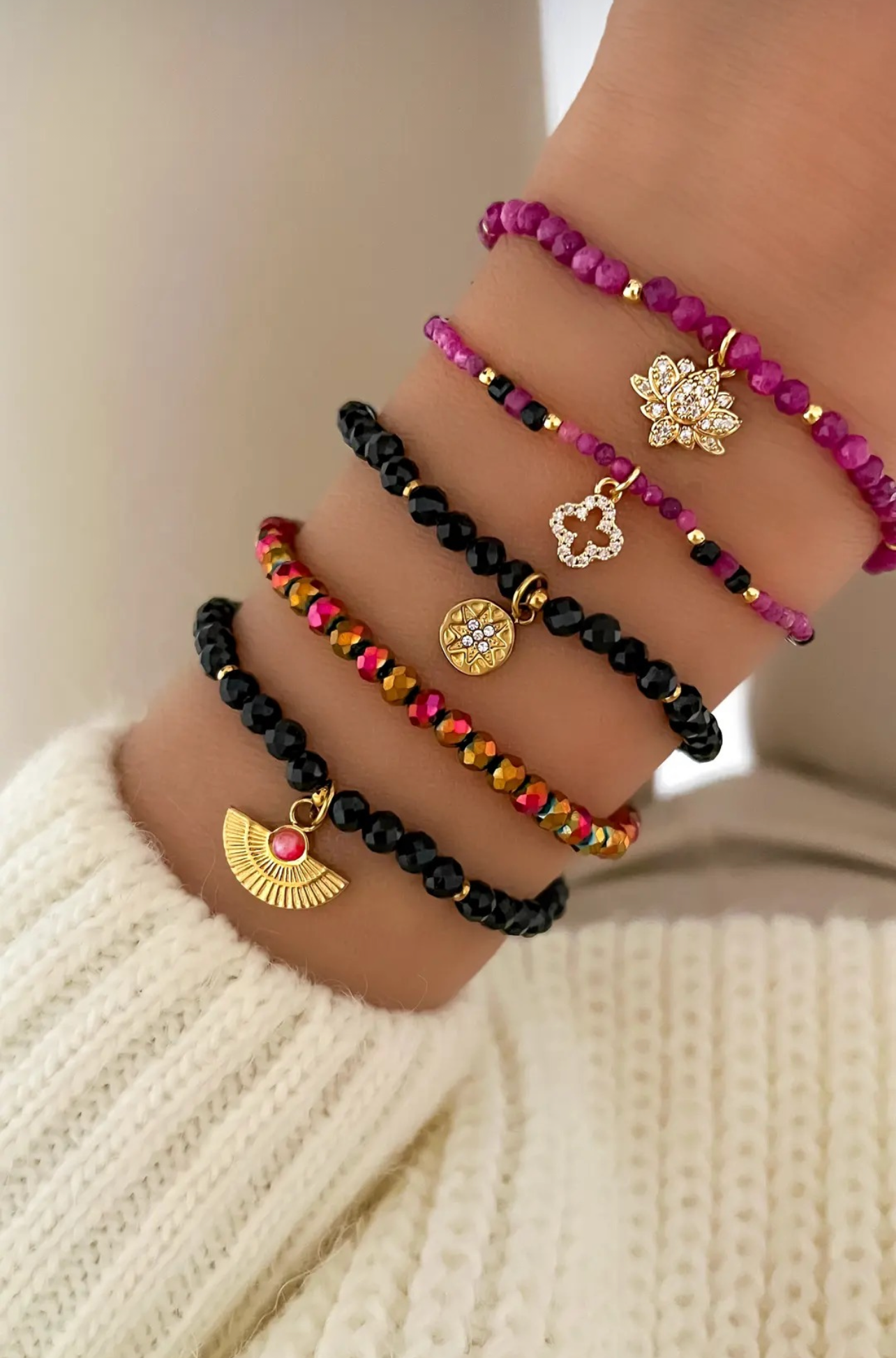 Black Agate Bracelet with Pendant 1369