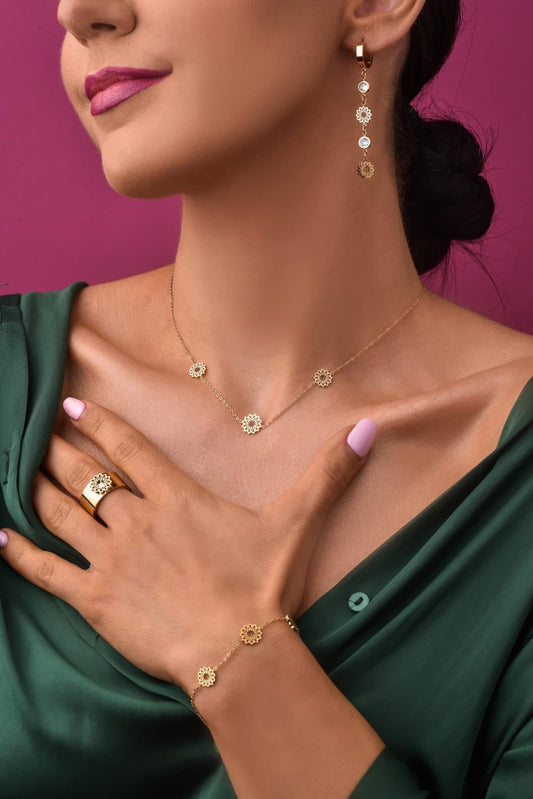 14K Gold Plated Rosetta Flowers Necklace (CL)