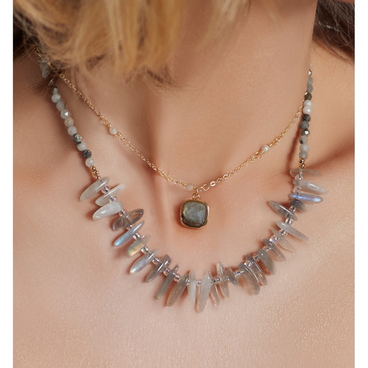 Gray Labradorite Stone Necklace