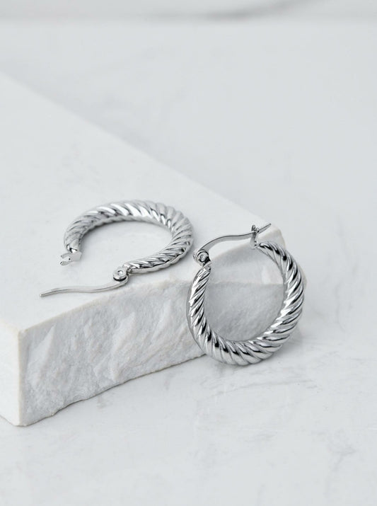 Silver Wave Moon Hoop Earrings (2,4cm)