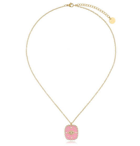 Gold Plated Necklace with Pink Double Side All Seeing Eye
