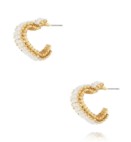 Luminous White Faceted Glass Crystals Heart Earrings