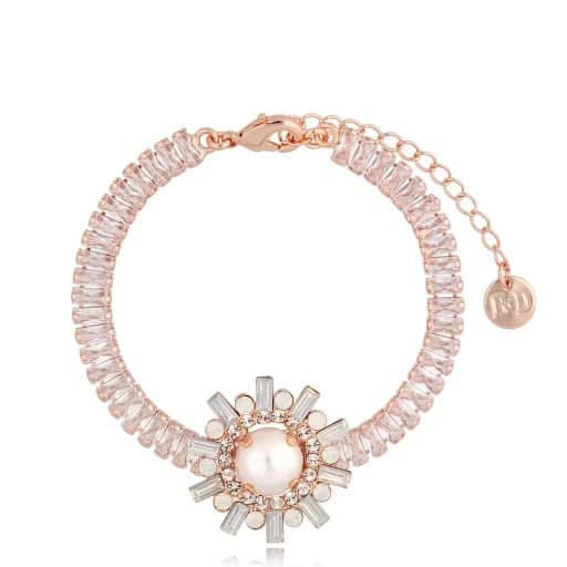 Rose Gold & Milk White Crystals Bracelet with Pearl Flowers