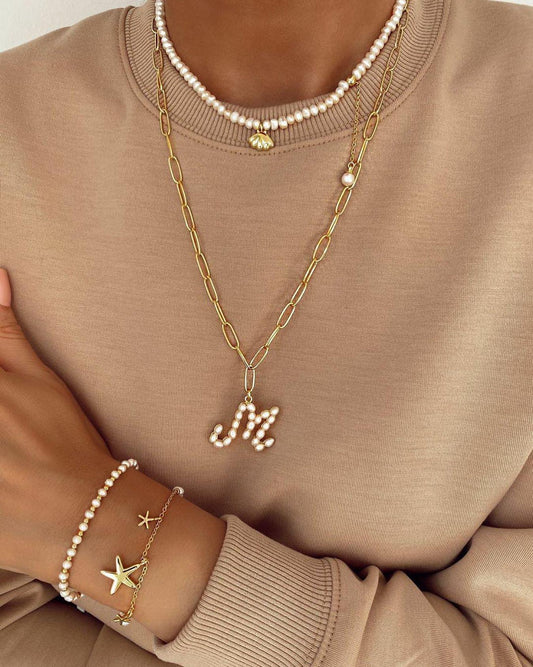 Pearl Necklace with Seashell and Pearl Pendant