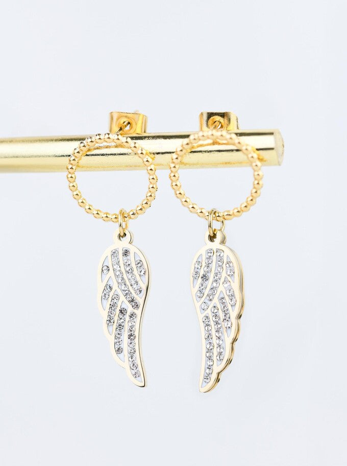 14k Gold Plated Hoop with Crystal Wing Earrings