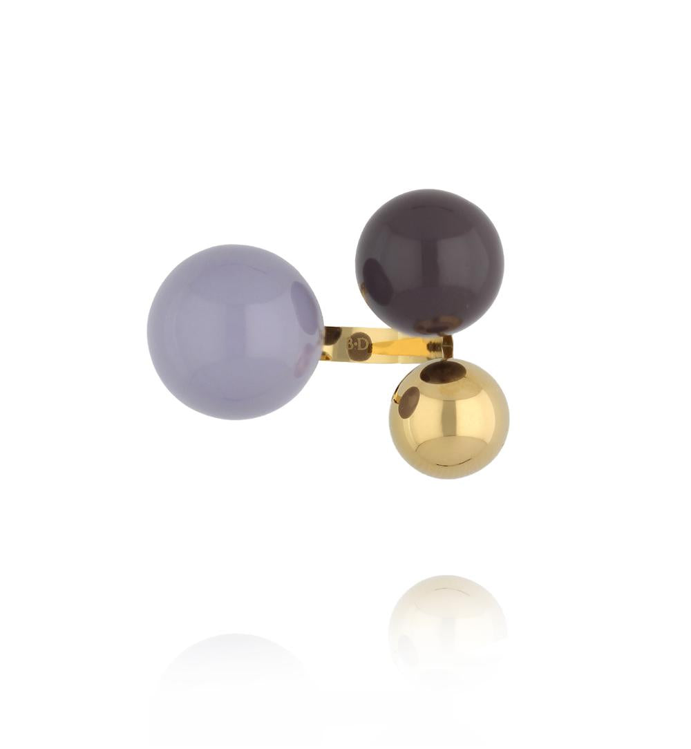 Steel and Shine Enamel Lavender and Plum Balls Ring 1127