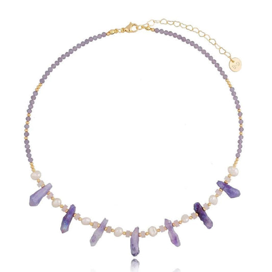 Lavender Amethyst and Pearls Coil Necklace