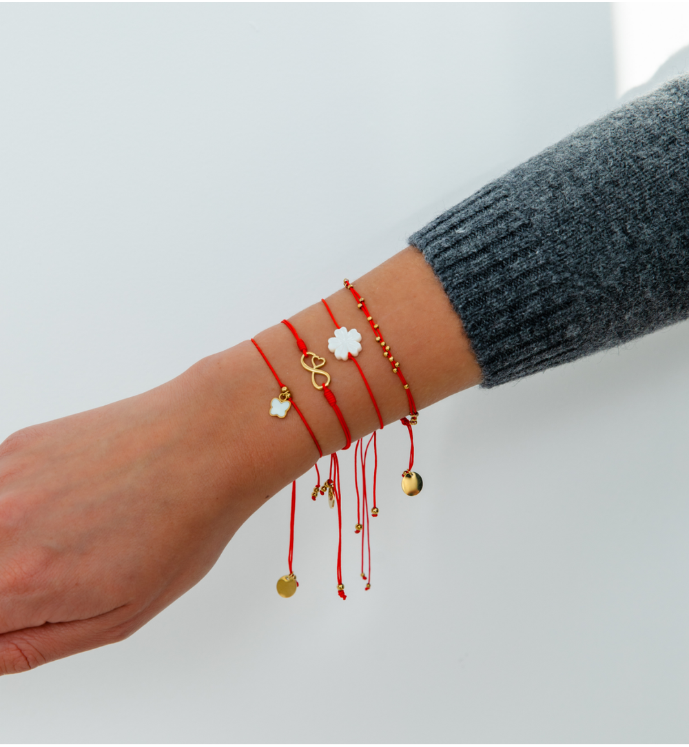 Get Lucky Red Double String Bracelet with Gold Plated Beads