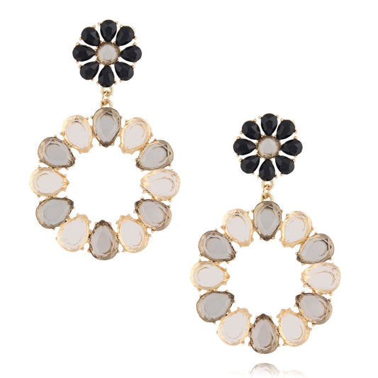 Flower Black & Gray Crystals Earrings Teresina