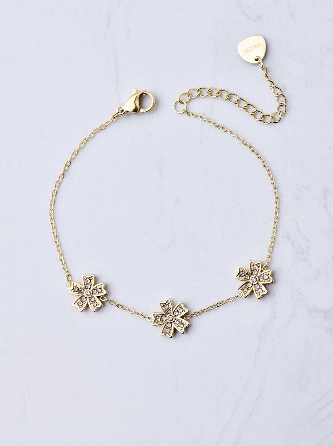 14k Gold Plated Crystal Flowers Bracelet 64Z00