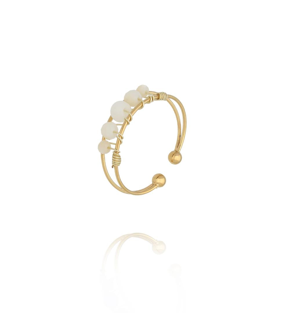 Gold Plated Adjustable Ring with White Pearls 0023
