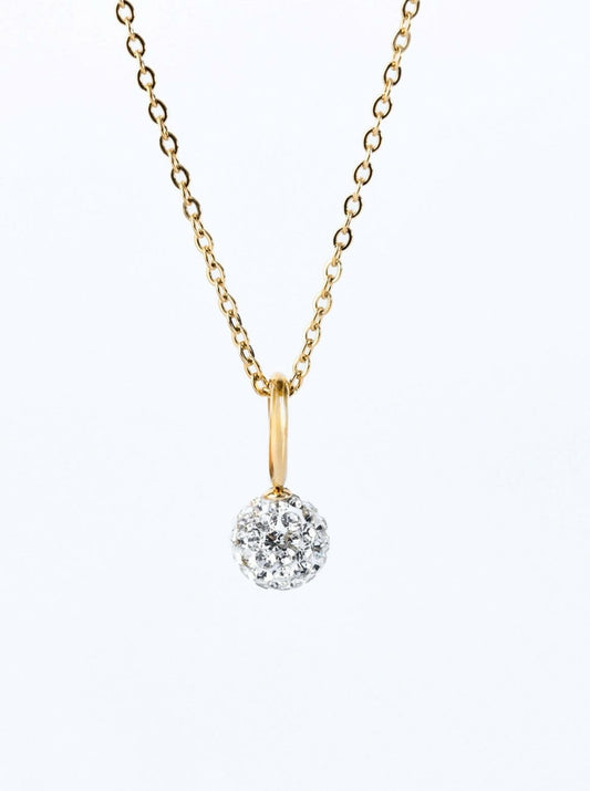 Gold Plated Chain Necklace with Crystal Ball