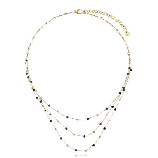 Gold Plated Layer Black Agate and Gold Blocks Necklace