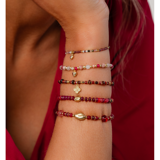 Gold Plated Burgundy and Pomegranate Jadeite Stones Bracelet