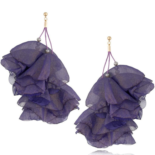 Multi Layer Silk Flower Earrings in Denim