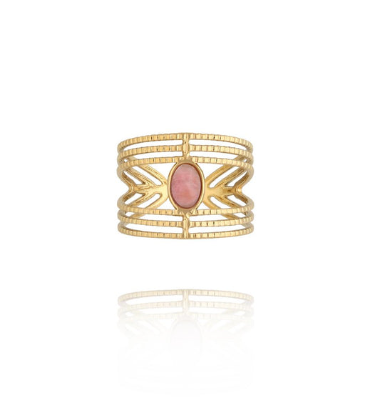 Gold Plated Adjustable Rhodonite Stones Ring 0085