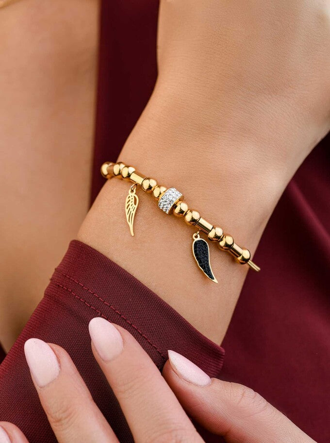 14k Gold Plated Statement Bracelet with Crystals Charm and Angel Wings s10843