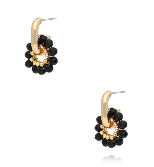 Round Black Faceted Glass Crystal Earrings 0230