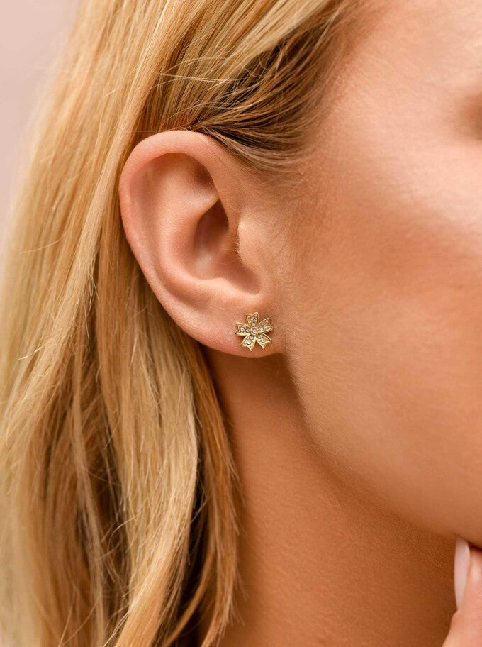 Gold Plated Crystal Flower Stud Earrings