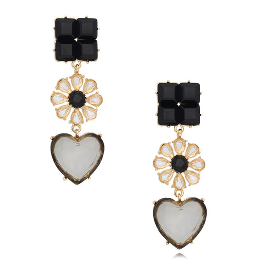 Black & Gray Crystals Flower Earrings Serenity