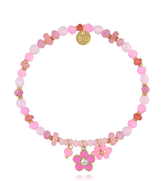 Barbie Pink Jadeite and Glass Crystals Bracelet with Flower Pendants