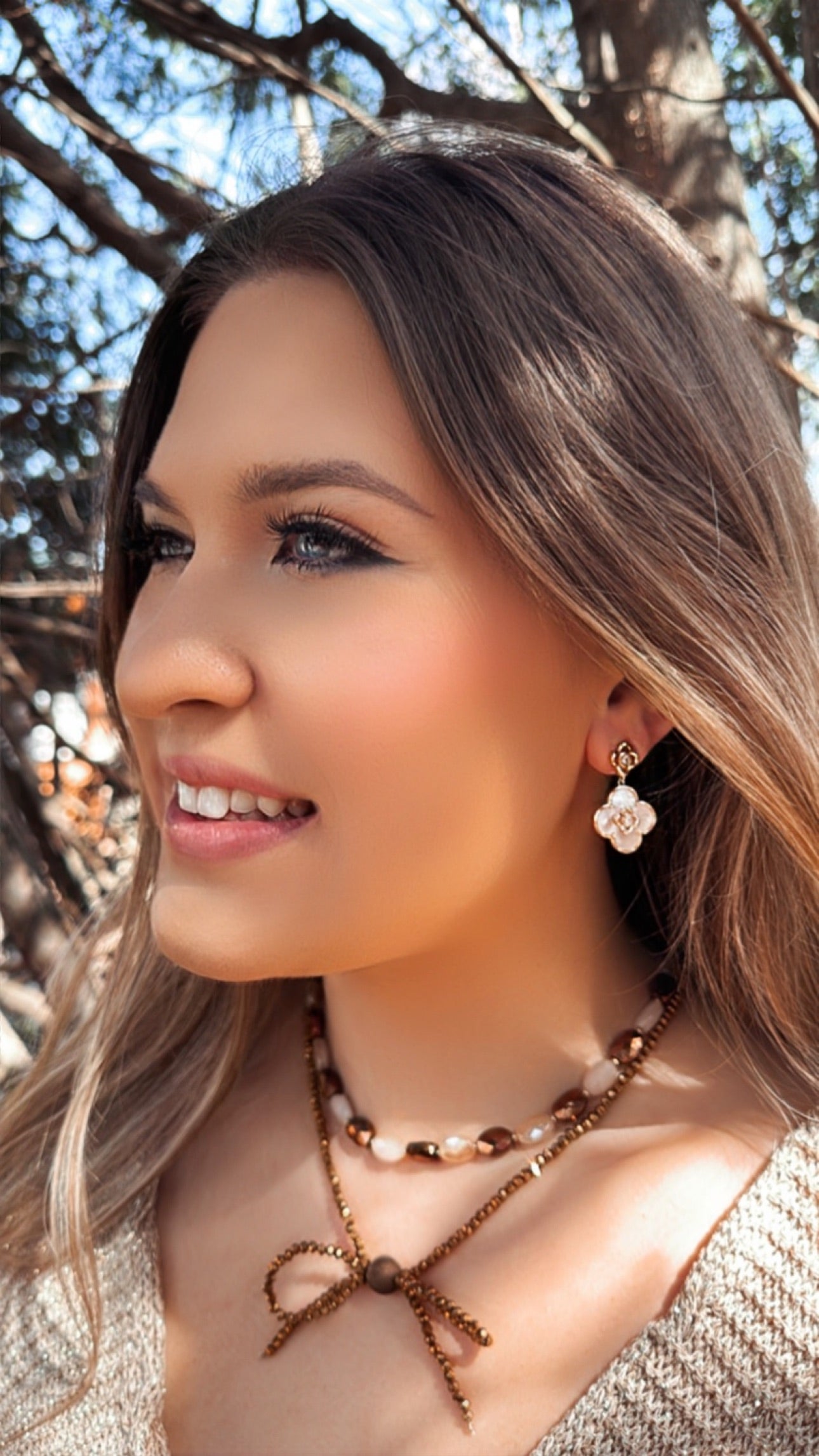 White Pearl Clover Earrings with Crystals