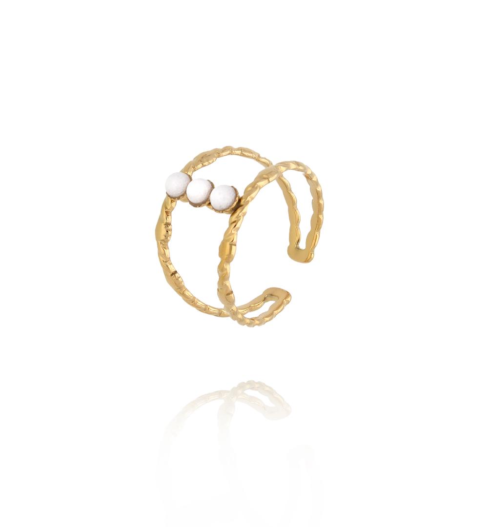 Gold Plated Three Pearl Stones Ring 0019