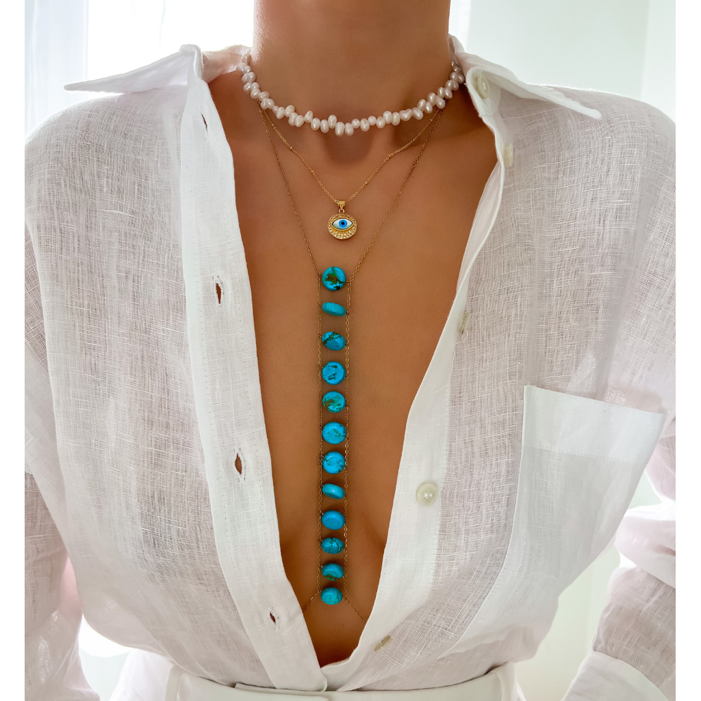 Turquoise Body Chain & Necklace in Gold Trinidad