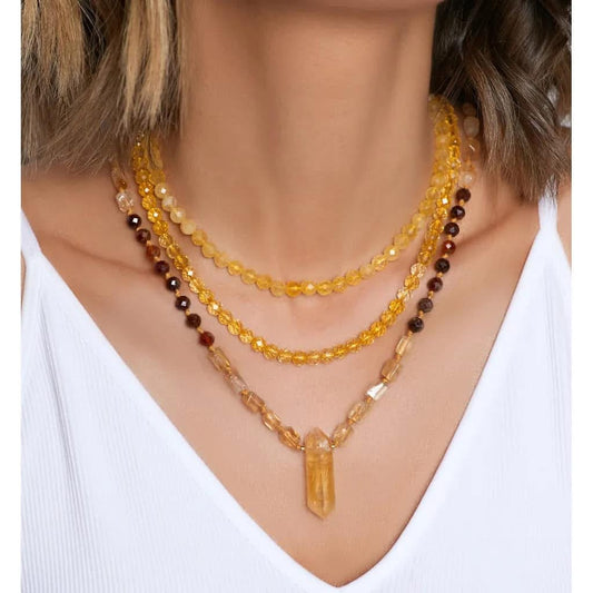 Citrine Natural Stones Rope Necklace with Stalactite Pendant