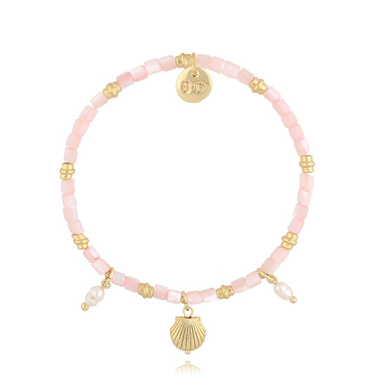 Light Pink Pearl Bracelet with Shell Pendant