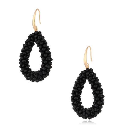 Sparkling Black Faceted Glass Teardrop Crystal Earrings