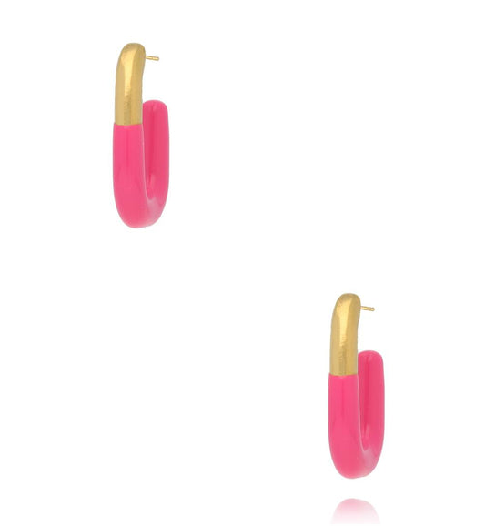Gold Plated Oval Earrings with Pink Enamel 0506