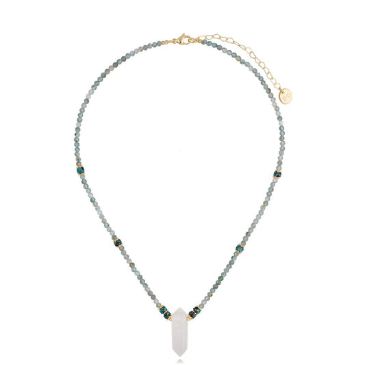 Green and Gray Apatite Stones Necklace with Crystal
