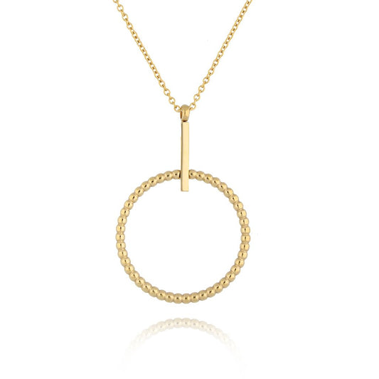 Gold Plated Long Necklace with Round Pendant