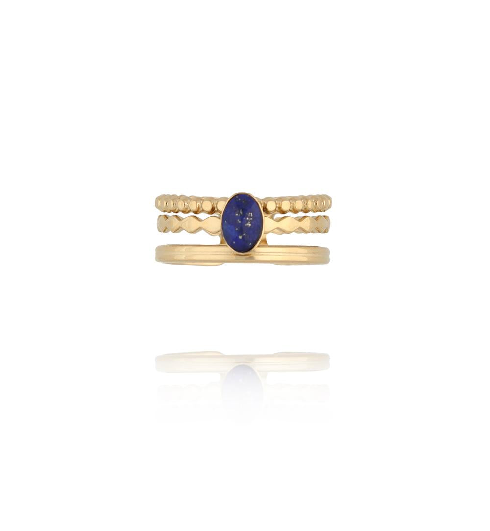 Gold Plated Adjustable Triple Ring with Lapis Lazuli Stones 0034
