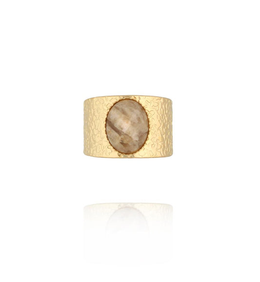 Gold Plated Cuff Ring with Natural Stone 0082