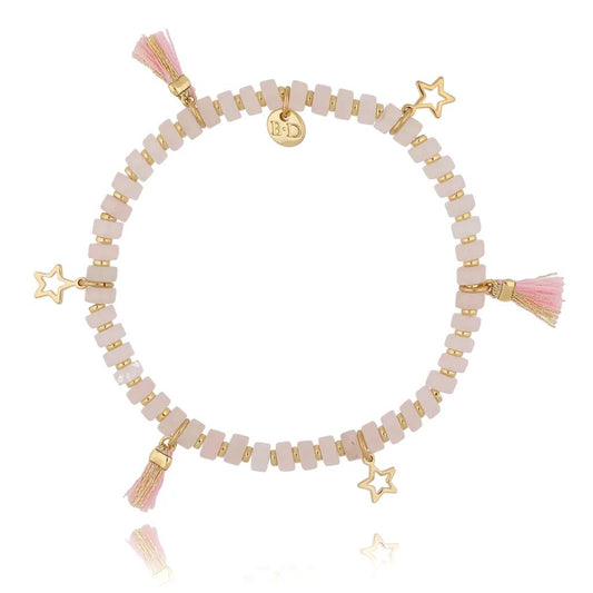 Pink Opal Bracelet with Stars and Fringe