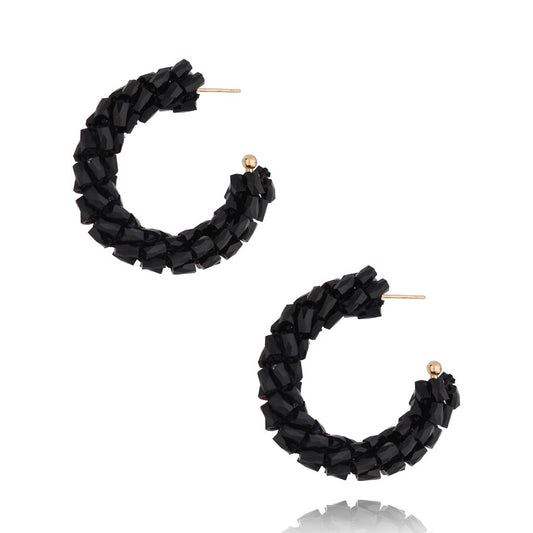 Black Crystal Hoops Earrings Descansar