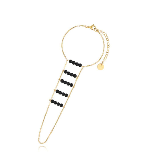 Gold Plated Black Agate Ring Bracelet Cher