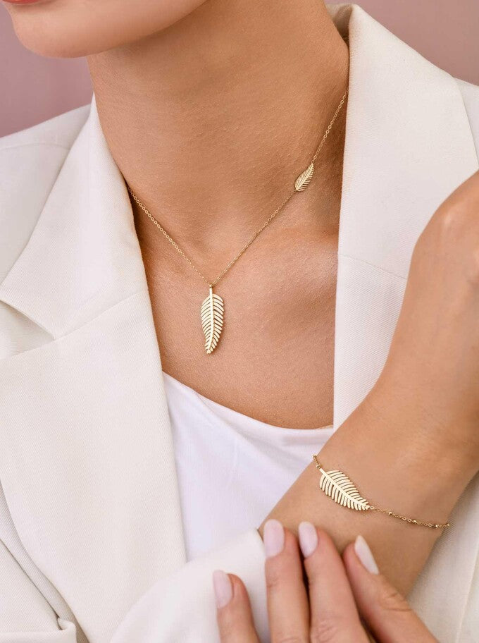 14k Gold Plated Shiny Leaf Necklace 309513Z