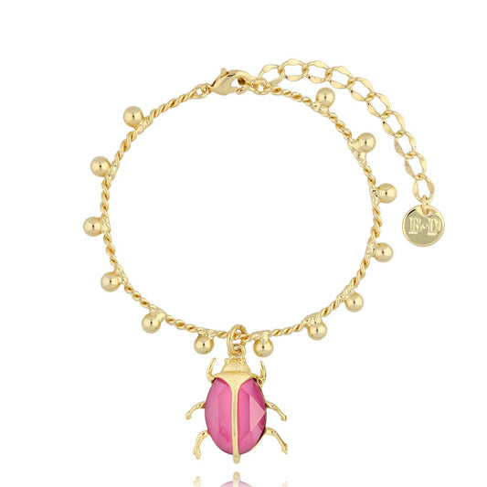 New! ~ Gold Bracelet with Pink Beetle Siyo