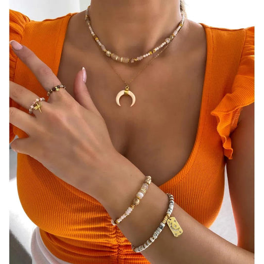 Moon and Jasper Stones Adjustable Bracelet