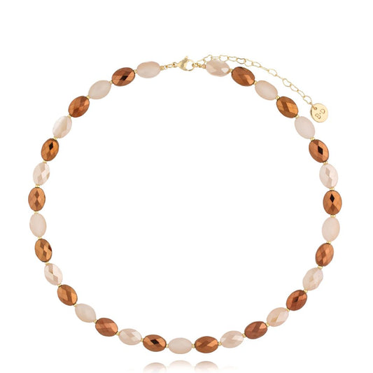 Cream Beige & Brown Crystal Necklace Togue with Gold Finishing