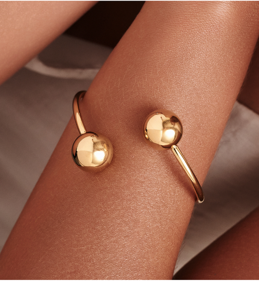 Gold Plated Bracelet with Gold Balls Simple Steel