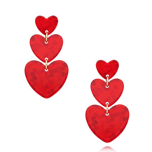 Triple Red Hearts Earrings